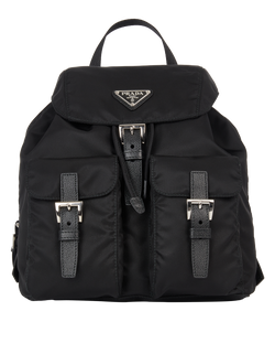 Triangle Logo Patched buckle re-nylon backpack, Black, DB, 3*